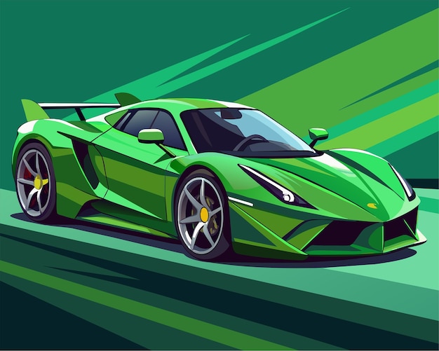 a drawing of a racing car on a green background