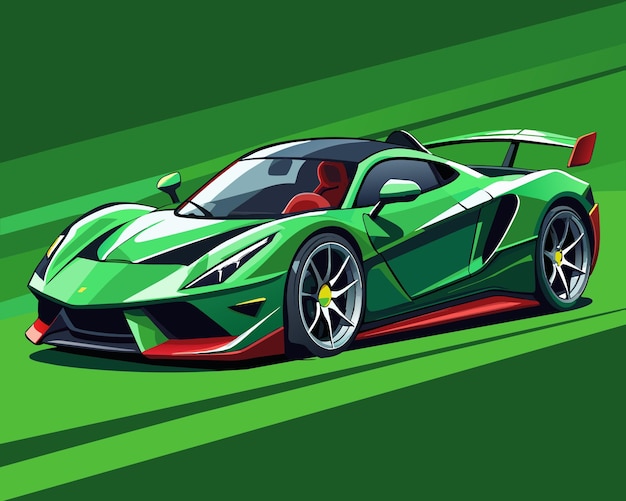 a drawing of a racing car on a green background