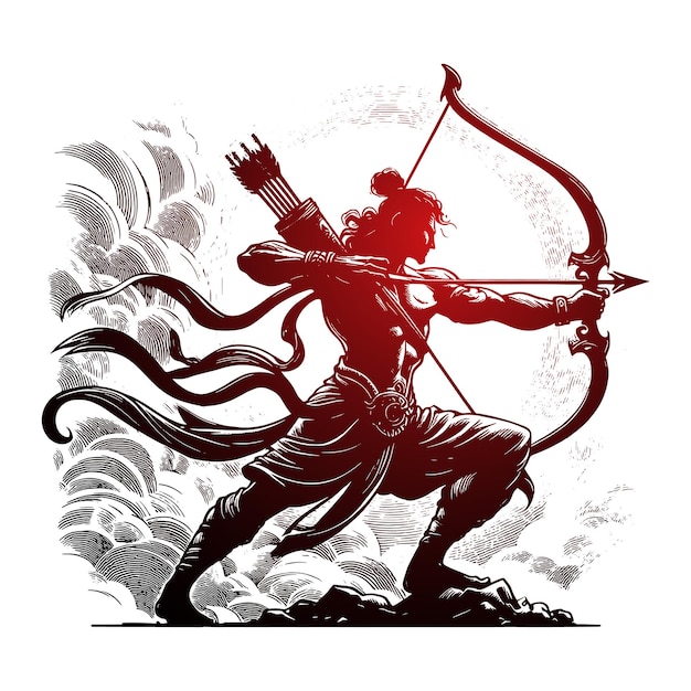 a drawing of a ram navami with a bow and arrow