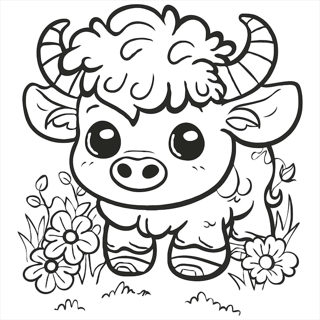 a drawing of a ram with a flower in the middle