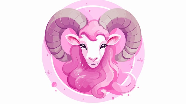 Vector a drawing of a ram with horns and a pink background