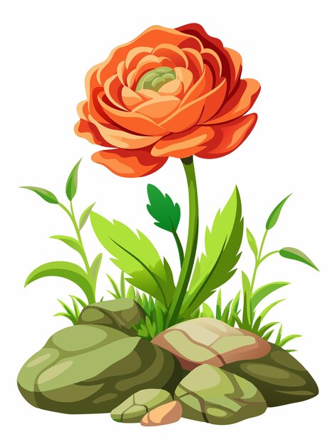 Vector a drawing of ranunculus flower on a white background