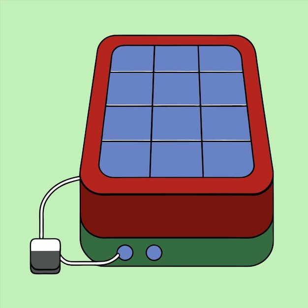 a drawing of a red and green electronic device with a blue square on the bottom