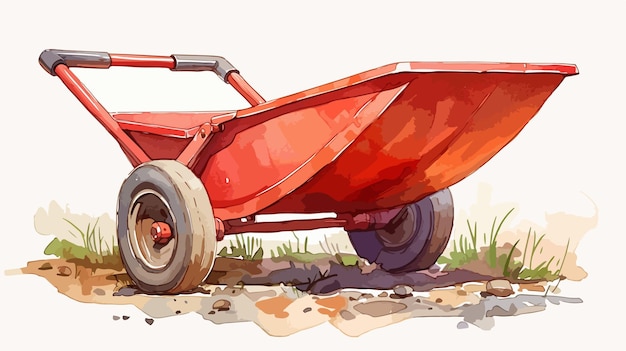 a drawing of a red lawn mower with a red wheelbarrow