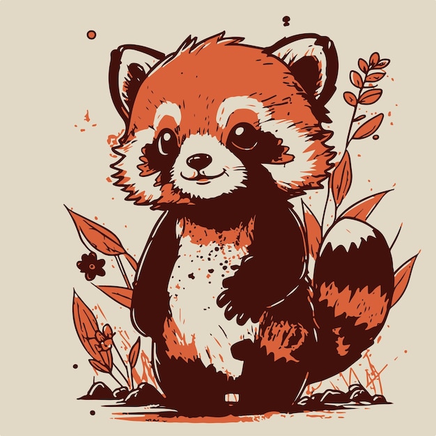 A drawing of a red panda with a brown and black face.