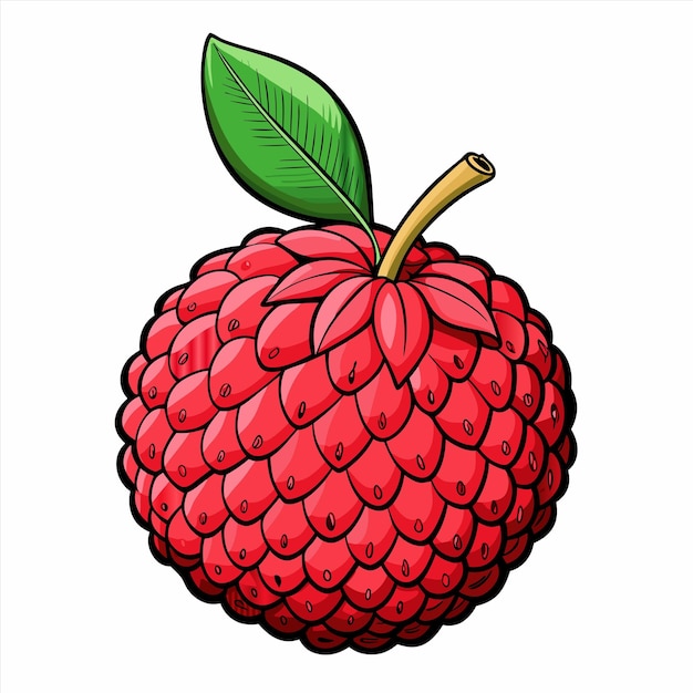 Vector a drawing of a red raspberry with a green leaf