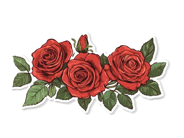 Vector a drawing of red roses with green leaves and a white background