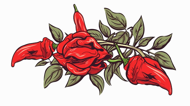 a drawing of red roses with green leaves