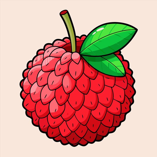 Vector a drawing of a red strawberry with a green leaf