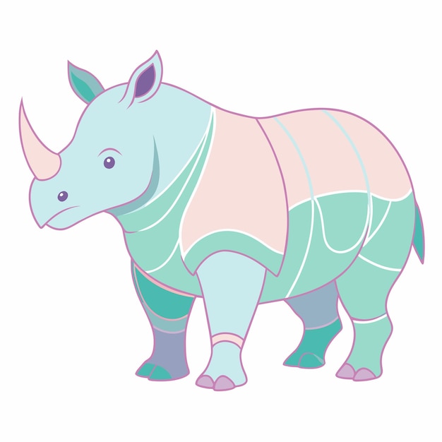 a drawing of a rhinoceros with a pink and green coloring