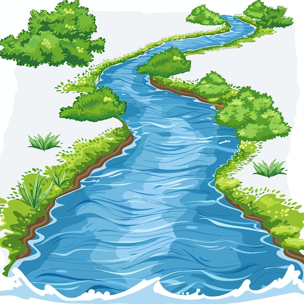 a drawing of a river with trees and the water in it