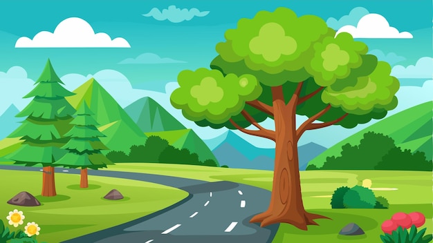 Vector a drawing of a road with a tree on it