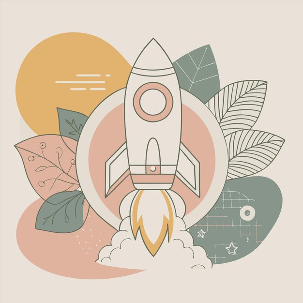 a drawing of a rocket with a rocket on the bottom