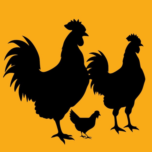 a drawing of a rooster and a rooster on a yellow background