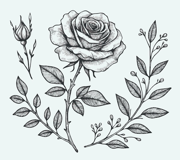 Vector a drawing of a rose and leaves with the words quot flowers quot on it