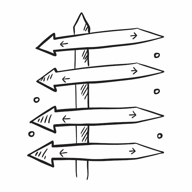 Vector a drawing of a row of arrows that say arrows pointing to different directions