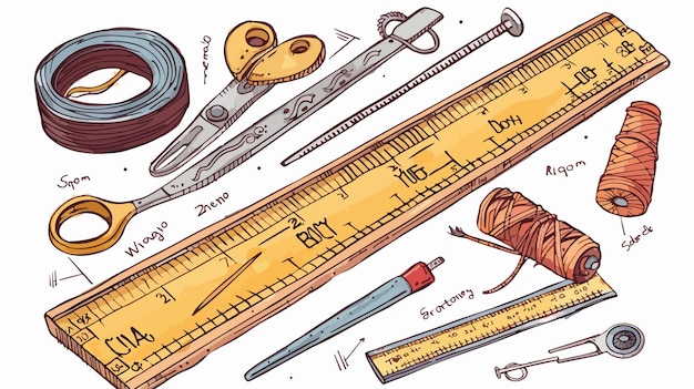 Vector a drawing of a ruler with a needle and needle