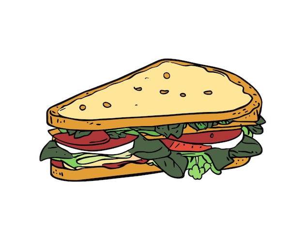 a drawing of a sandwich with tomatoes and lettuce