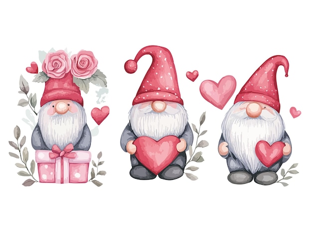 Vector a drawing of a santa claus with a pink heart and a pink box with a pink heart