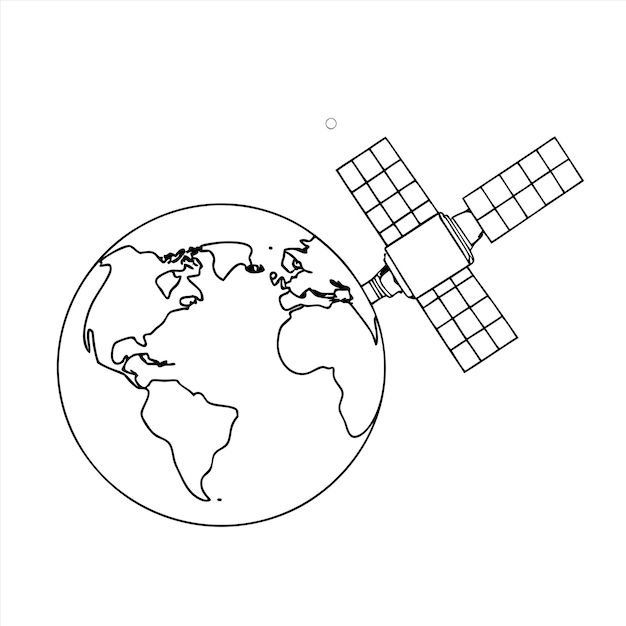 a drawing of a satellite with a space shuttle on it