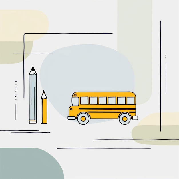 Vector a drawing of a school bus with a drawing of a bus going by