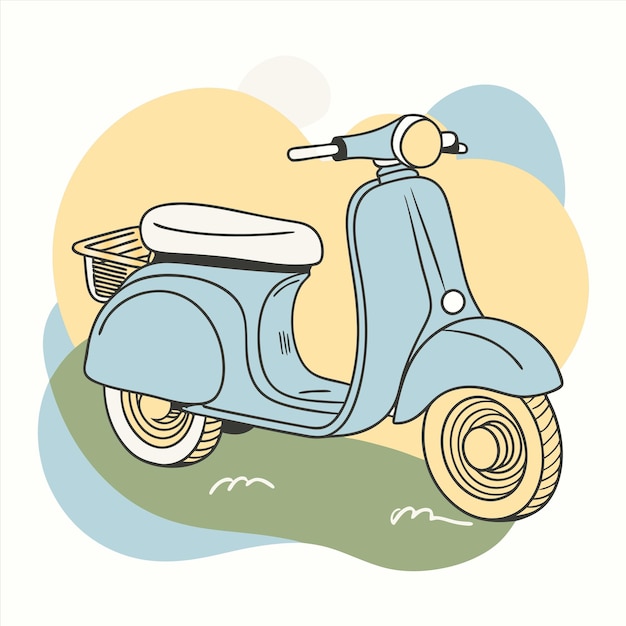 Vector a drawing of a scooter with a basket on the front