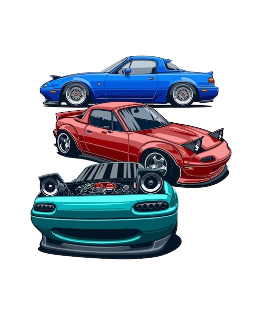 A drawing of a set of cars