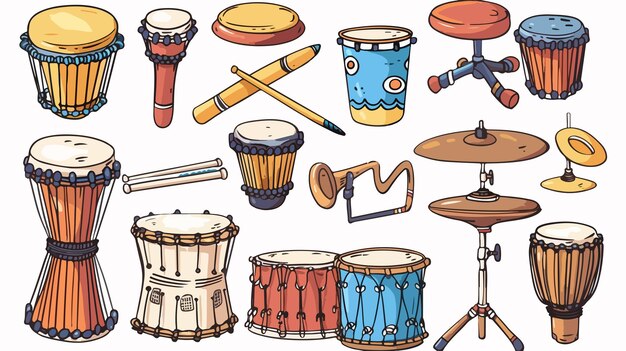 Vector a drawing of a set of different drums and drums