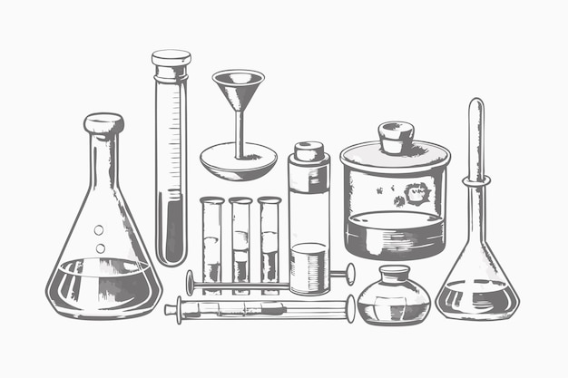 Vector a drawing of a set of different laboratory equipment