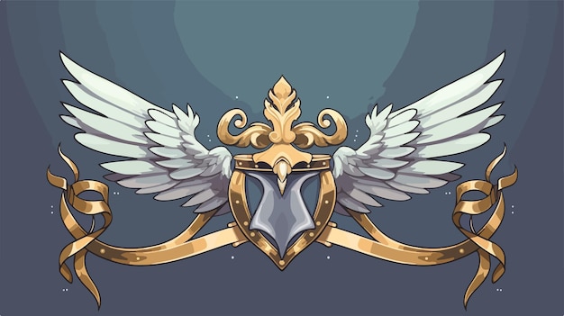 a drawing of a shield with wings and a blue background