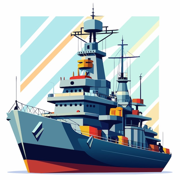 Vector a drawing of a ship with a blue and orange background