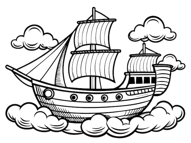 Vector a drawing of a ship with a cloud in the background