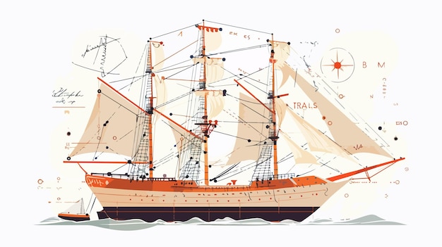 Vector a drawing of a ship with the number 37 on the bottom