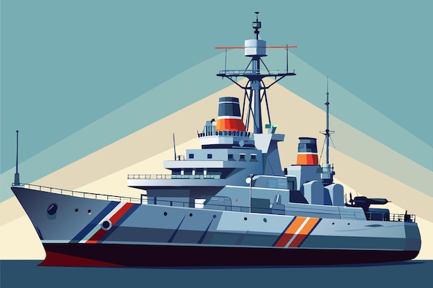 Vector a drawing of a ship with a red stripe on the front