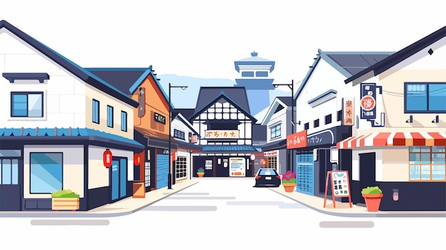 Vector a drawing of a shopping street with shops and shops