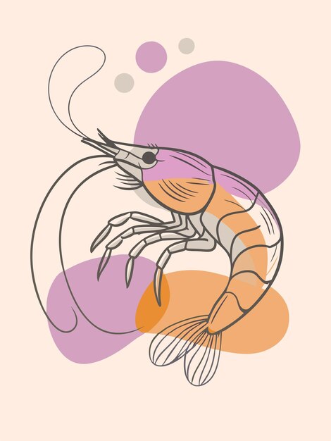 Vector a drawing of a shrimp with an orange and purple background