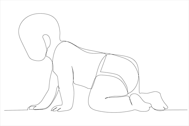 Drawing of side view of pretty crawling baby Single continuous line art