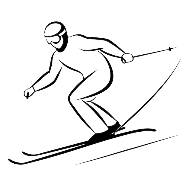 Vector a drawing of a skier with a white helmet and a black and white image of a skier