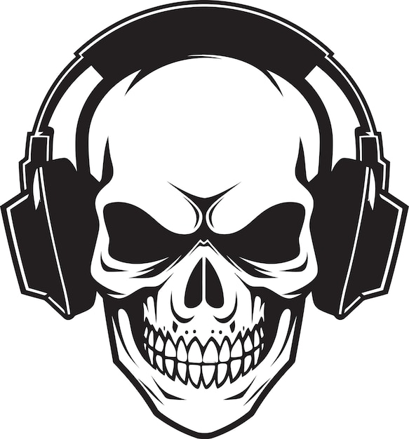 a drawing of a skull and headphones on a white background