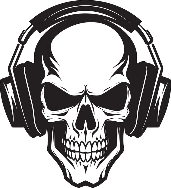 a drawing of a skull and headphones with a skull on the top