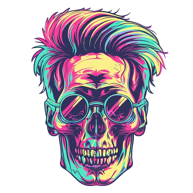 Vector a drawing of a skull with a colorful hair style