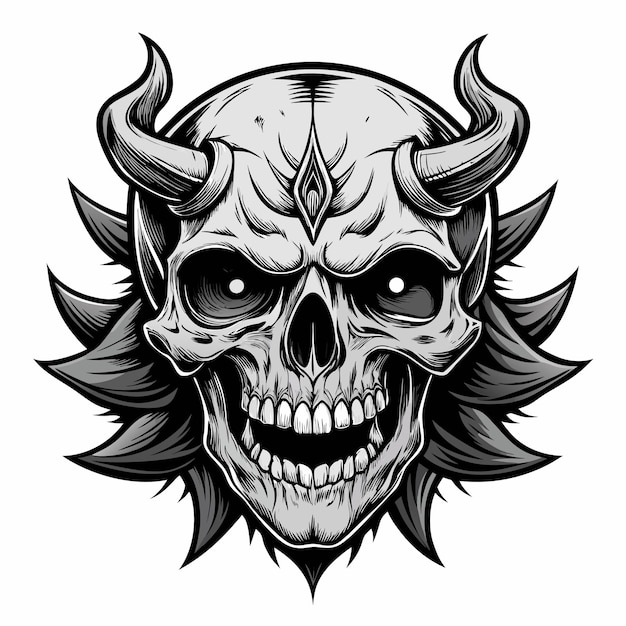 Vector a drawing of a skull with horns and horns