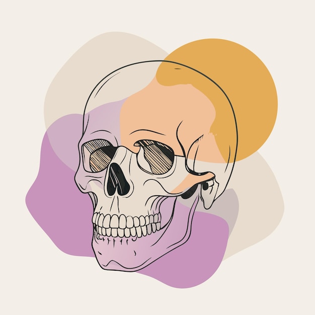 Vector a drawing of a skull with a yellow circle on it