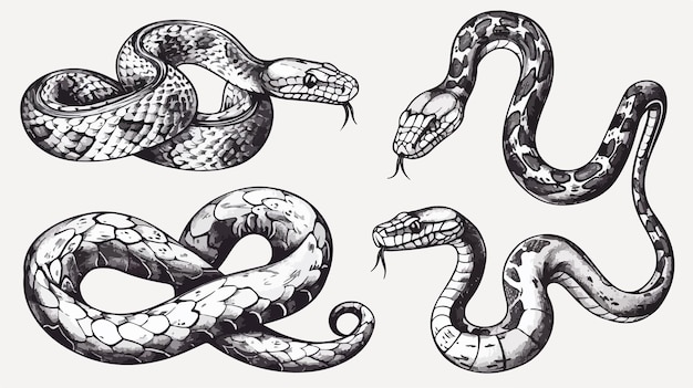 Vector a drawing of a snake with a black and white background