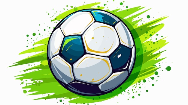 a drawing of a soccer ball with a green background with a blue and yellow design