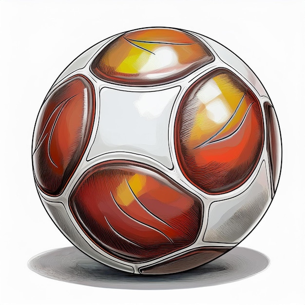 Vector a drawing of a soccer ball with orange and yellow stripes