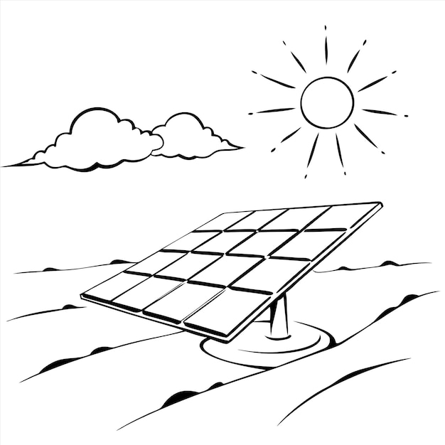 Vector a drawing of a solar panel with a sun in the background