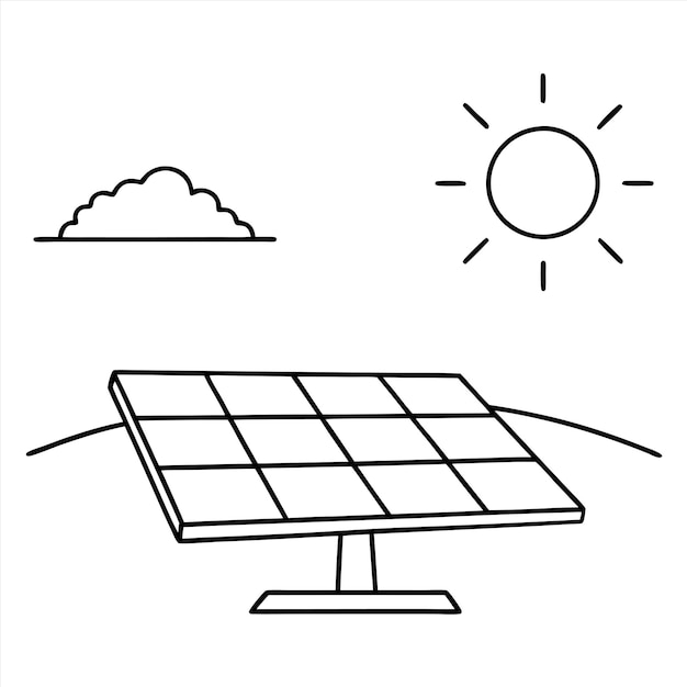 a drawing of a solar panel with the sun in the background