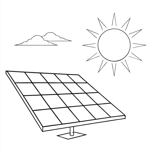 a drawing of a solar panel with a sun on it and a picture of a sun and mountains