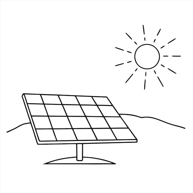 a drawing of a solar panel with a sun and the sun in the background